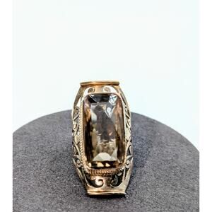 VTG Scroll Work Extra Large Faceted Smoky Topaz 925 Sterling Ring Sz 11.25